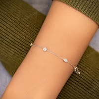 Bracelet classique en diamants, or blanc/jaune 14 carats, chaîne en forme de trèfle, bijoux fins pour femmes, clarté VVS, anniversaire