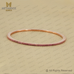 Brazalete de Plata de Ley 925 de zafiro rosa, regalo de joyería chapado en oro rosa para ella, joyería de diseñador hecha a mano, brazalete redondo de zafiro - Product Image 3
