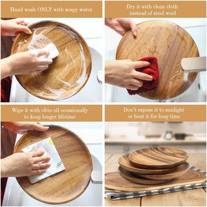 Wooden <b>Dinner</b> Plates 6 Inch Set of 4 Acacia Wooden Plates Round <b>Tray</b> Easy Cleaning Serving Platter for Food Dessert Salad Plate - Product Image 6