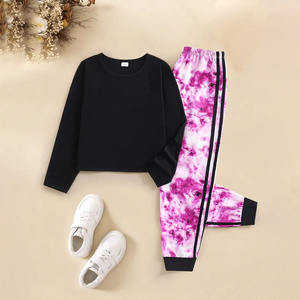 <b>Girls</b> Casual & Loose Long Sleeve Crew Neck Color Block Sweatshirt & Sweatpants for & Winter - Product Image 1