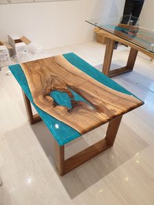 Bộ bàn ghế ăn bằng gỗ và nhựa <span class=keywords><strong>epoxy</strong></span>, nội thất nhà hàng, biệt thự, câu lạc bộ, nhà ở, bán chạy, thiết kế tùy chỉnh - Product Image 6