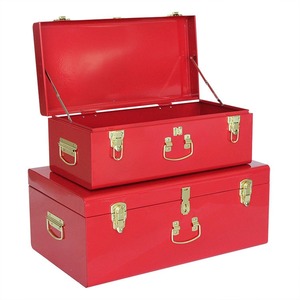 Ensemble de 2 coffres de rangement en métal rouge de Noël, coffres de rangement en métal - Product Image 5