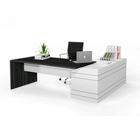 Escritorio ejecutivo de lujo moderno, muebles de negocios de madera en forma de L con cajones y estantes, muebles de oficina modulares