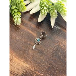 Boucles d'oreilles manchette Navajo attrape-rêves faites à la main avec turquoise et argent sterling en forme de plume, idéales pour un cadeau - Product Image 2
