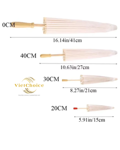 Parapluies en papier faits à la main, naturels, pour mariage, avec manche en bambou vietnamien, blancs, rustiques, accessoires de photographie pour baby shower, entreprise - Product Image 3