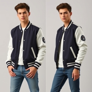 Logo personnalisé laine corps cuir manches polyester chaud intérieur doublure bouton pression noir varsity letterman veste couleur personnalisée - Product Image 1