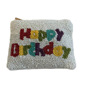 Mini sac à fermeture éclair mignon brodé à la main HAPPY BIRTHDAY avec des perles de rocaille élégantes et un design élégant de travail manuel de luxe de l'Inde - Product Image 1