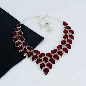 Elegante collar cristiano granate rojo de Plata de Ley 925, joyería religiosa hecha a mano para mujer, regalo de boda - Product Image 1