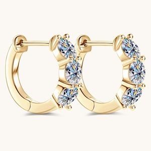 Moissanite <b>Hoop</b> Earrings, Lab Grown Diamond, Sterling <b>Silver</b> Platinum Plated 3 Stone <b>Huggies</b> Earring for Women and Men - Product Image 3