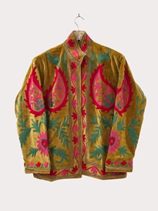 Veste en velours brodée à la main avec des motifs floraux, col mandarin, manches longues, taille plus, style élégant pour femmes, automne - Product Image 4