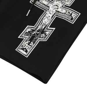 Short de survêtement vintage à appliques pour hommes avec cordon de serrage épais Streetwear d'été décontracté bord coupé lavage à l'acide transfert de chaleur écologique - Product Image 3