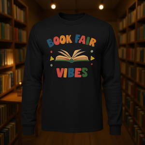 T-shirt à manches longues aux vibrations rétro nostalgiques, inspiré de la foire du livre de la bibliothèque, vêtement promotionnel - Product Image 3