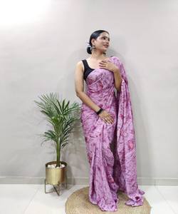 Saree en mousseline de soie à bas prix pour mariage avec motif imprimé fantaisie et broderie élégante pour une tenue de fête - Product Image 6