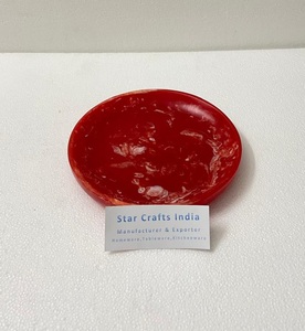 Tazón decorativo chapado en oro de Color rojo brillante de resina epoxi, vajilla de comedor de Metal de aluminio, tazón de Hotel para el hogar - Product Image 4