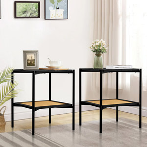 Ensemble de 2 tables d'appoint carrées avec étagère de rangement en rotin Meubles de salon - Product Image 2