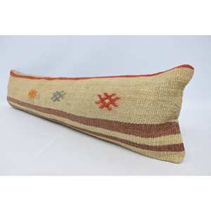 Beige Bohemian Kilim Patchwork Wool Pillow Luxury 12x48 Inch Decorative Cushion with <b>Vintage</b> Floral Print Woven Silk <b>Bedding</b> - Product Image 4