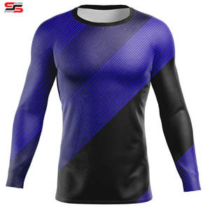 Vente chaude Hommes Plein Imprimé O Cou Rash Guards Sublimé À Manches Longues Polyester Sur Mesure À Séchage Rapide Compression Chemises Hommes - Product Image 3
