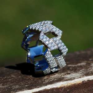 Solid 14k White Gold Miami Cuban Link Band Ring for Men Classic 18k Gold Wedding and Party Jewelry Moissanite Diamond Ring - Product Image 5