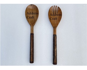 100% Natural <b>Wooden</b> <b>Salad</b> <b>Server</b> Set Of 2 Pcs Spoon And Fork With Creative Woven Rattan Handle Kitchenware Use <b>Salad</b> Mixing Tool - Product Image 5