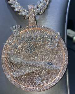 Chaîne de pendentif boule 3D personnalisée pour hommes avec bijoux en bus brillant VVS Moissanite Pass Diamond Tester Breloque plaquée glace - Product Image 3