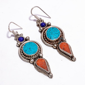 Pendientes tibetanos de Plata de Ley 925, proveedor de pendientes de moda para niñas, mayorista de joyería de plata antigua - Product Image 1