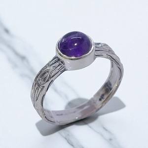 Anillos de plata de ley 925 con amatista natural y piedra lunar, joyería fina estilo bohemio para mujer, con engaste de bisel, banda ancha grabada, anillo de boda. - Product Image 2