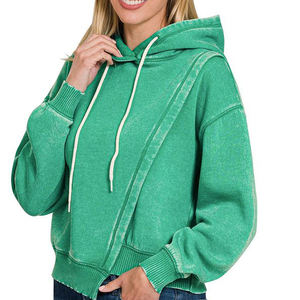 Hoodies Pullover Acid Wash Plain Preppy Hoodie Streetwear Washed Ripped Kangaroo Pocket Hoodie - Product Image 4