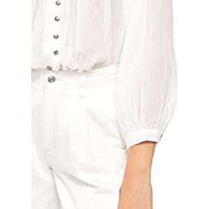 Free People Women's Cool Meadow Vintage Peasant <b>Blouse</b> Breathable Poplin Silk <b>Satin</b> Tops in White Sizes XL 3XL - Product Image 3