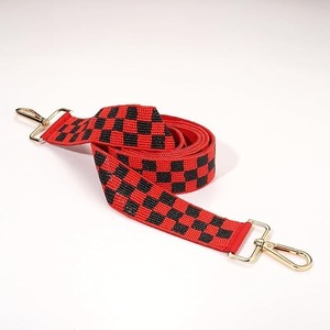 สายกระเป๋าถือประดับลูกปัดลายตารางหมากรุกสีแดงสีดำปรับได้สายคล้องไหล่พาดลำตัวพร้อมคลิปสีทองสำหรับกระเป๋า - Product Image 6