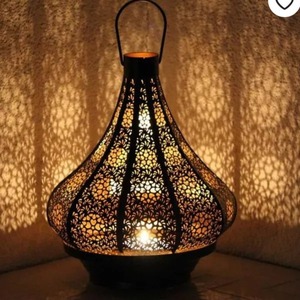Metal Moroccan Lanterns with Unique Design for <b>Dinner</b> Room Wood Candleholders Lanterns <b>Candle</b> Jars - Product Image 2