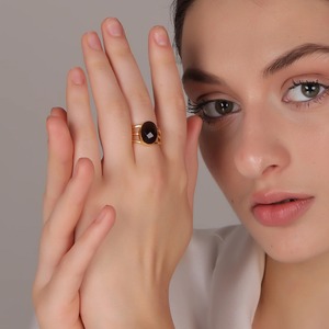 แหวนสโมคกี้ควอทซ์ชุบทอง18K ประดับอัญมณีสีน้ำตาลที่ซับซ้อนสำหรับใช้ในงานแต่งงานทุกวัน - Product Image 5