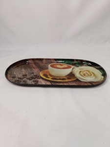 Bandeja de servicio ovalada de excelente calidad de hierro y Metal hecha a mano con pegatina de impresión de café, Decoración de mesa de boda esmaltada, diseño Art Deco - Product Image 2