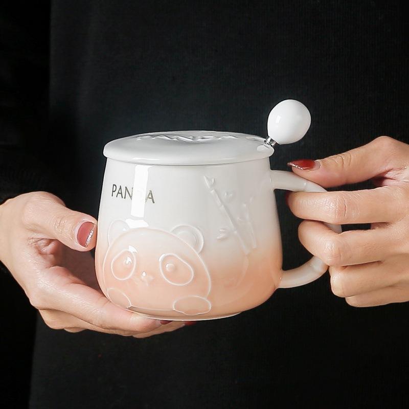 Creative Cartoon Embossed Panda Ceramic Water Cup Cute Coffee Mug Gift Cup with Custom Logo