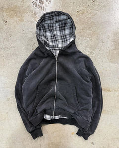 เสื้อฮู้ดผู้ชายผ้าฝ้าย100% สำหรับฤดูหนาวซักได้กรดเฮฟวี่เวทผ้าฝ้ายลายสก๊อตแบบกลับด้านดีไซน์เสื้อฮู้ดผ้าเทอร์รี่400 GSM - Product Image 2