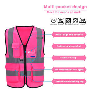 Gilet de sécurité haute visibilité personnalisé en gros, classe 2 ANSI, avec LED clignotante, fermeture éclair, plusieurs poches, tissu en nylon respirant et doux - Product Image 2