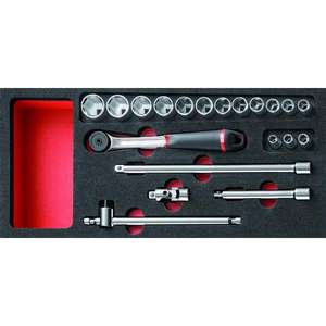 Ensemble d'outils en mousse bicolore Usag, assortiment de 20 pièces de cliquets et douilles, avec coffret rigide - Product Image 1