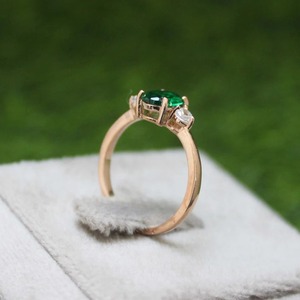 Handmade Minimalistic Women's Sterling <b>Silver</b> 925 <b>Ring</b> <b>Emerald</b> Green Oval Stone CZ May Birthstone for Weddings - Product Image 4
