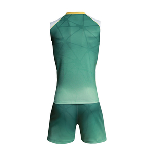 Custom Sublimated Men's Sleeveless <b>Volleyball</b> Uniform Green Geometric Print Moisture Wicking Fitted Sport <b>Set</b> Summer Apparel - Product Image 3