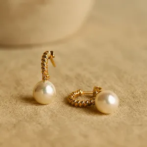 Gold Plated Pearl Butterfly <b>Huggie</b> Hoop Earrings for Women Wedding Party Gift - Product Image 4