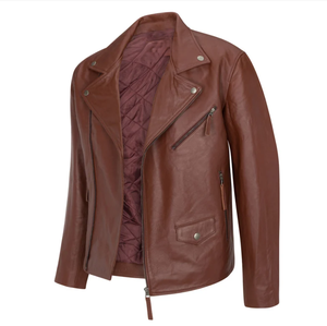 แจ็กเก็ตหนังแท้100% เข้ารูประบายอากาศได้ดีบุนวมมีซิปปกพับลง - Product Image 2