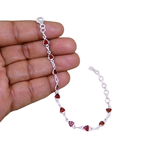 Trending Girls Bracelet Sólido 925 Sterling Silver Granate Gemstone Hecho a mano Silver Tennis Bracelet Sterling Silver Jewelry - Product Image 1