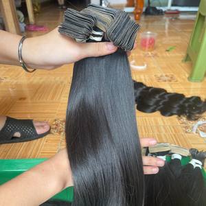 Extensions de cheveux humains bruts vietnamiens droits en os, couleur naturelle, ruban adhésif non transformé en - Product Image 6
