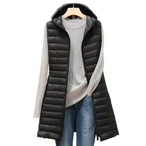 Hot Sale Fashion Style Streetwear Sleeveless Zipper Foldable Puffer Jacket Long Coat Vest For Women
