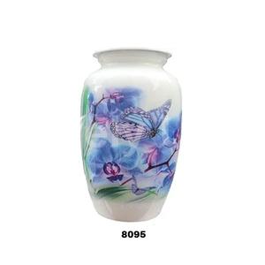 Urna de cremación con mariposas y flores Mariposas coloridas que vuelan en una urna funeraria blanca Urna de tamaño grande para adultos para cenizas humanas - Product Image 1