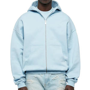 Sweat à capuche zippé noir surdimensionné en coton uni avec logo imprimé pour homme, coupe ample, 400 g/m², avec fermeture éclair pour unisexe - Product Image 3