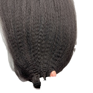 Perruque Lace Frontal wig, cheveux humains crépus lisses, 100% non traités, cheveux humains péruviens vierges, tissage en lot, 3 lots, vente en gros - Product Image 1
