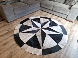 Handmade thanh lịch bông da bò hình chữ nhật thảm nâu đen sọc tóc trên thảm da Dây đeo thông tin chi tiết trang trí nội thất cầu nguyện sử dụng - Product Image 3