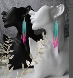 Pendientes de Cuentas Azules y Rosas de Alta Calidad, Pendientes Brillantes y Coloridos - Product Image 2