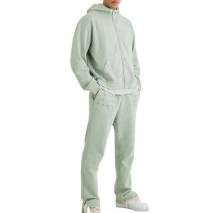 Chándales de Invierno 100% Algodón con Cierre, Color Sólido, Estilo Patch, Lavado Ácido, Ropa Deportiva Urbana Transpirable con Capucha - Product Image 1