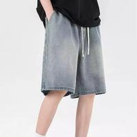 Short en jean délavé personnalisé, style vintage tendance, pour l'été, streetwear et tenue décontractée, unisexe.